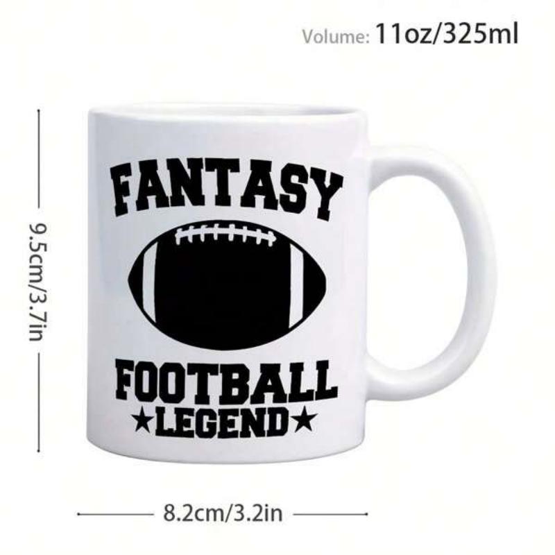 Tailorly White Ceramic 11 oz Mug - Fantasy Football Legend Bold Athletic Style Graphics With Decorative Stars And A Classic Football