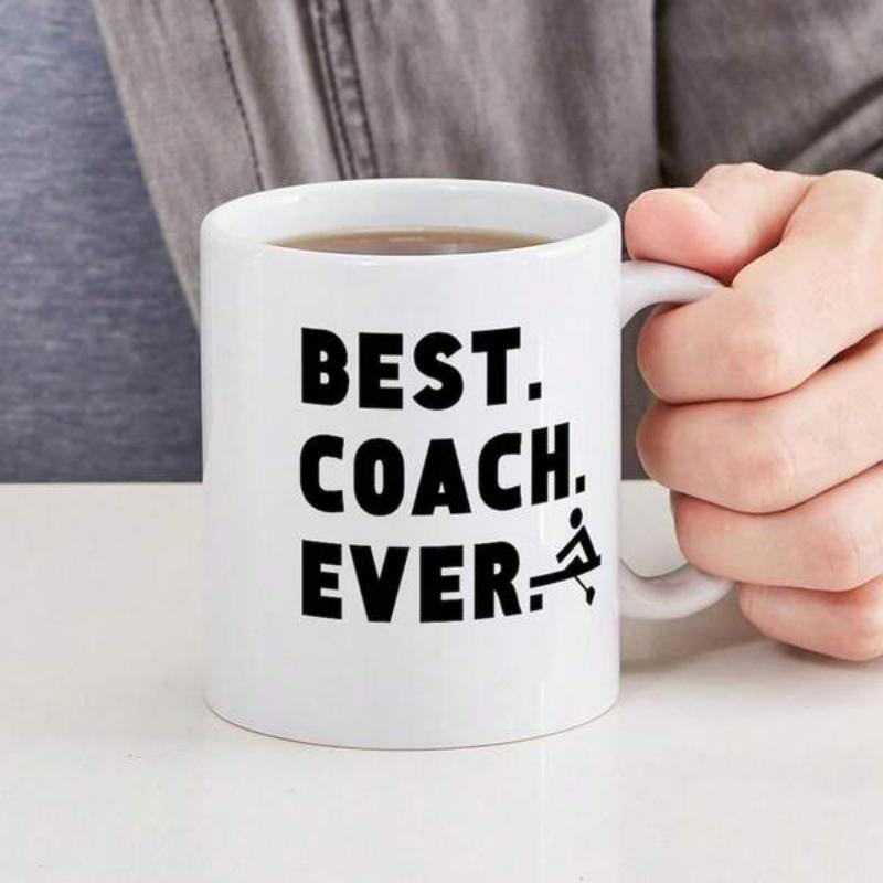 Tailorly White Ceramic 11 oz Mug - Best Coach Ever Minimalist Bold Black Graphic Of A Soccer Player Kicking Ball Mug