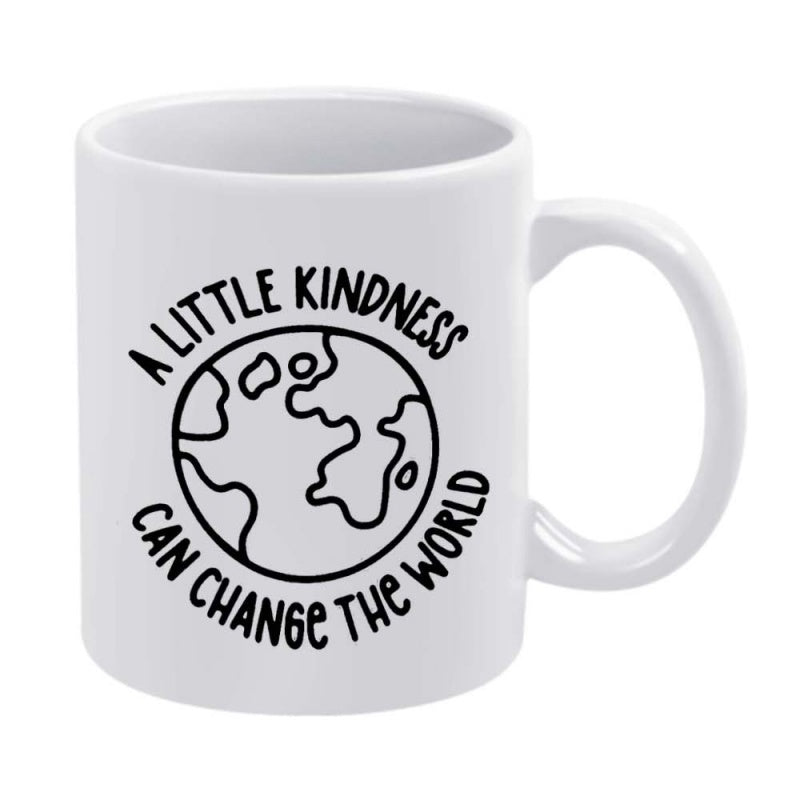 Tailorly White Ceramic 11 oz Mug - A Little Kindness Can Change The World Minimalist Black Line Art Illustration Of A Simple Stylized Globe Earth