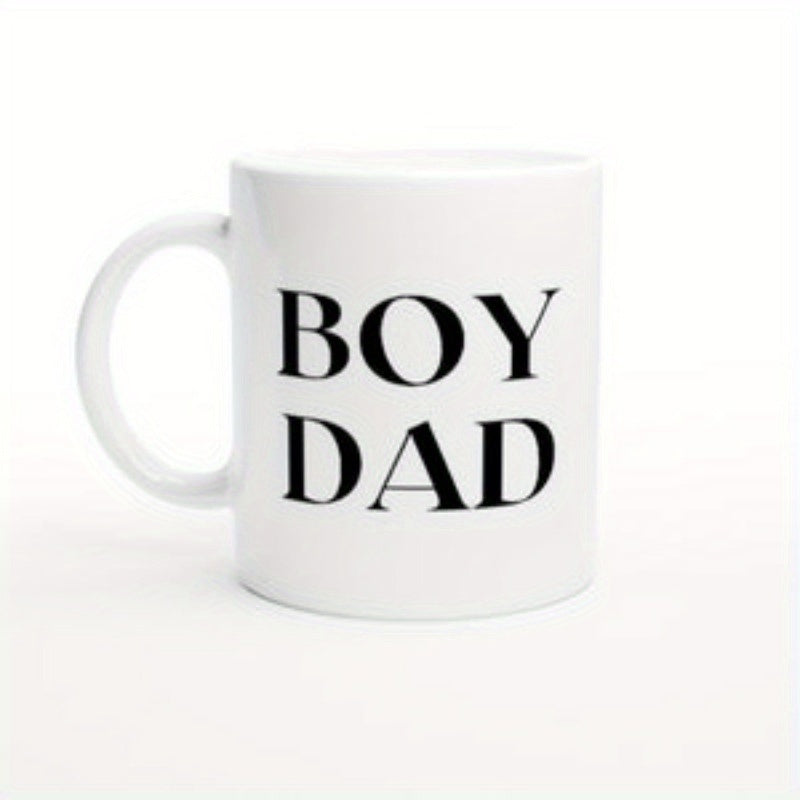 Tailorly White Ceramic 11 oz Mug - Boy Dad Minimalist White Ceramic Vessel Featuring Bold Black Serif Lettering Mug