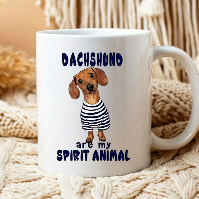 Tailorly White Ceramic 11 oz Mug - Dachshund Are My Spirit Animal Adorable Small Brown Dog Wearing Classic Striped Shirt Design Dachshund
