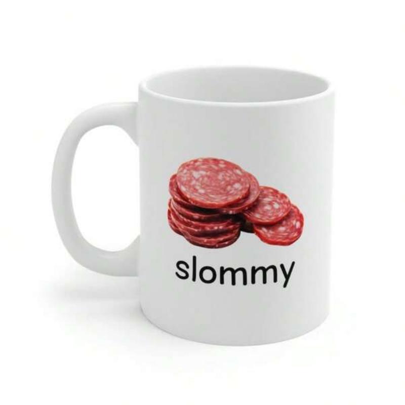 Tailorly White Ceramic 11 oz Mug - Slommy Sliced Red Meat Pieces Arranged Neatly In A Small Pile Salami