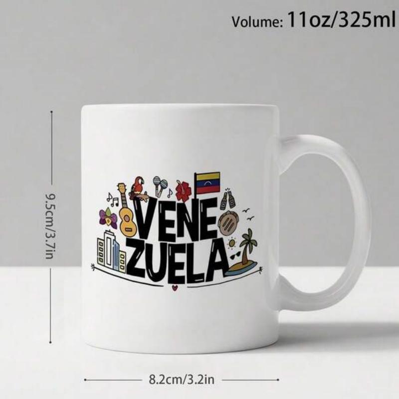 Tailorly White Ceramic 11 oz Mug - Venezuela Vibrant Cultural Elements Featuring National Flag And Musical Instruments Venezuela