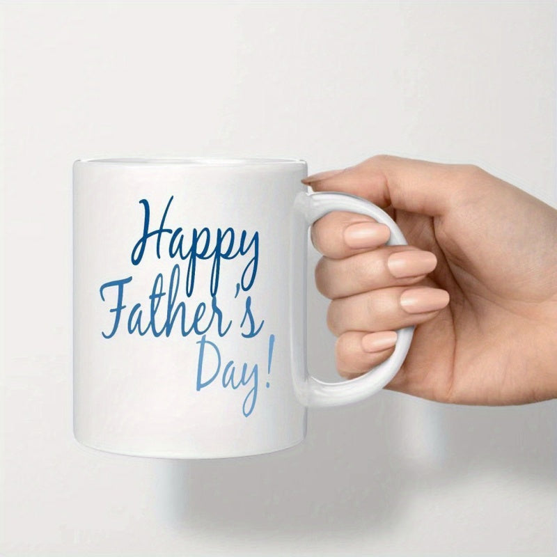 Tailorly White Ceramic 11 oz Mug - Happy Fathers Day Elegant Blue Handwritten Script Lettering On Minimalist Mug