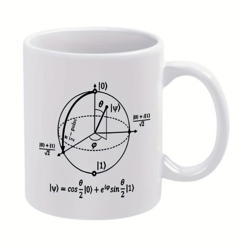 Tailorly White Ceramic 11 oz Mug - Scientific Quantum Physics Bloch Sphere With Mathematical Formulas And State Vector Diagram