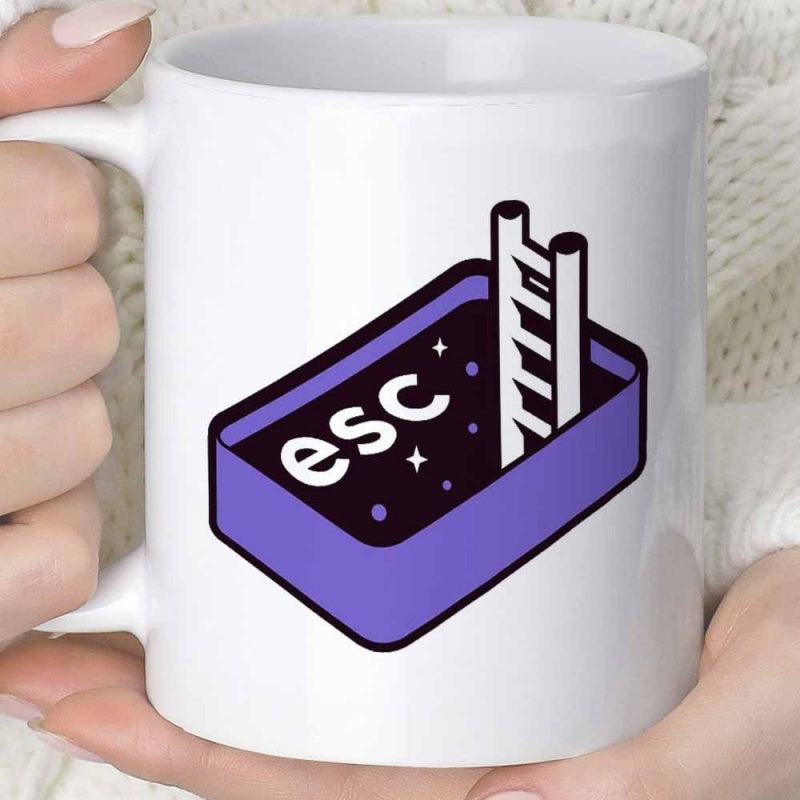 Tailorly White Ceramic 11 oz Mug - Esc Purple Isometric Box Floating In Space With A White Ladder Box