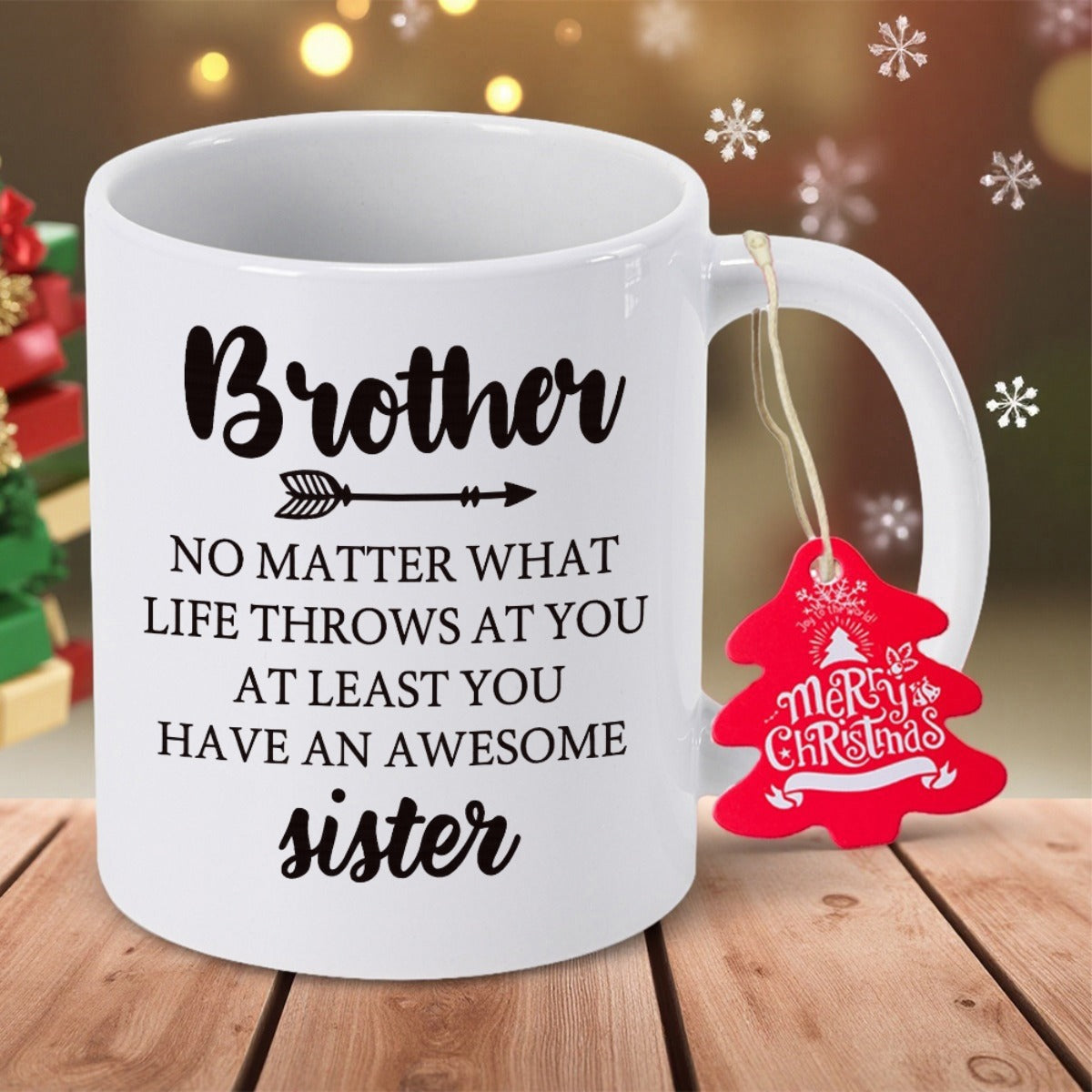 Tailorly White Ceramic 11 oz Mug - Brother No Matter What Life Throws At You At Least You Have An Awesome Sister Minimalist Horizontal Rustic Style Featuring