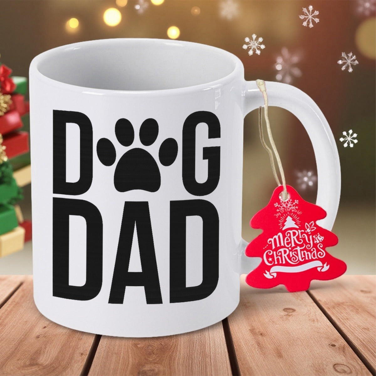 Tailorly White Ceramic 11 oz Mug - Dog Dad Bold Black Typography Featuring A Playful Paw Print Mug
