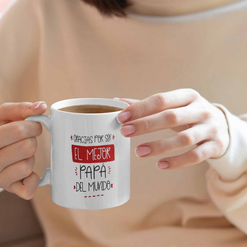 Tailorly White Ceramic 11 oz Mug - Minimalist White Ceramic Cylinder With Red Block And Artistic Font Mug