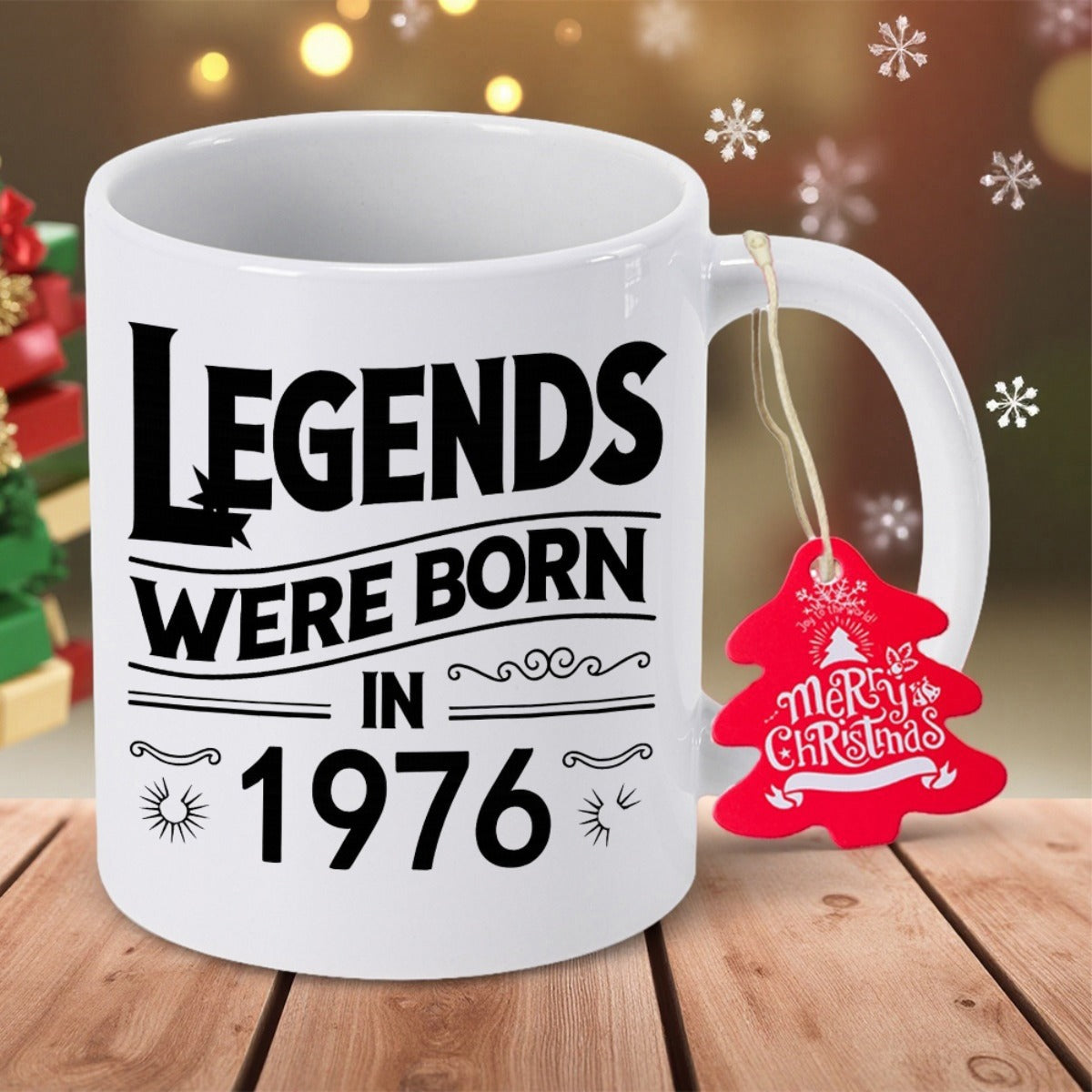 Tailorly White Ceramic 11 oz Mug - Legends Were Born In 1976 Classic Vintage Typography Featuring Decorative Scrolls And Bold Artistic Lettering Mug