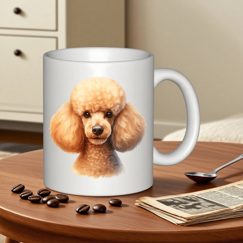 Tailorly White Ceramic 11 oz Mug - Adorable Fluffy Apricot Portrait With Soft Curly Fur And Expressive Eyes Poodle