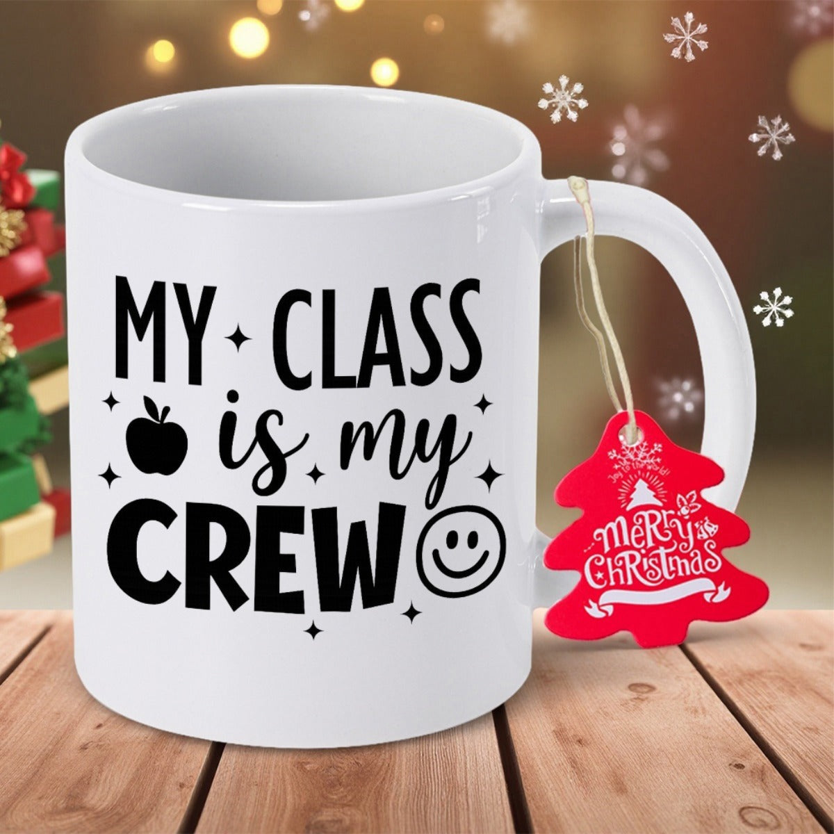 Tailorly White Ceramic 11 oz Mug - My Class Is My Crew Minimalist White Ceramic Featuring Bold Lettering And Simple School Themed Icons Mug