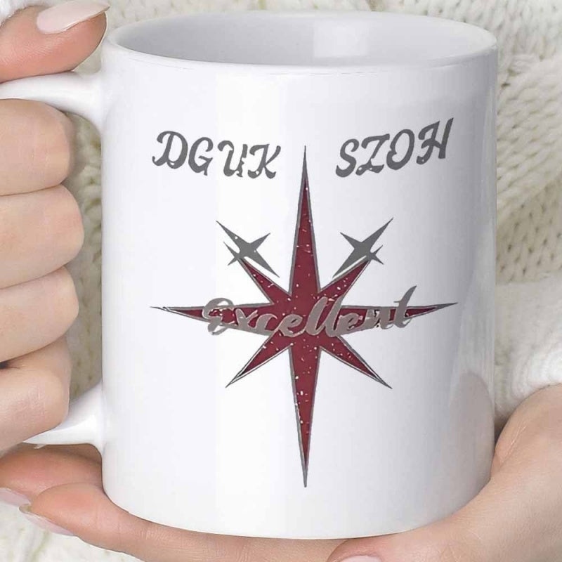 Tailorly White Ceramic 11 oz Mug - Excellent Dguk Szoh Elegant Multi Pointed Maroon Compass Under Smaller Grey Accent Star