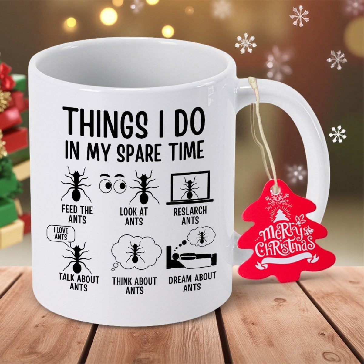 Tailorly White Ceramic 11 oz Mug - Things I Do In My Spare Time Minimalist Black Ant Icons Representing Various Daily Hobbies And Scientific Research Ants