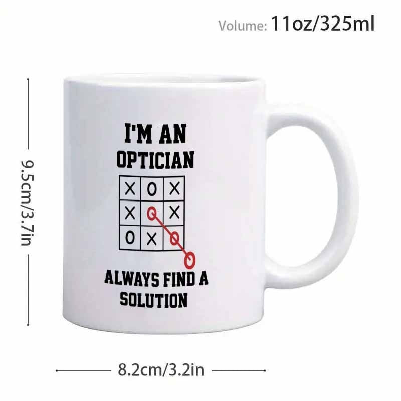 Tailorly White Ceramic 11 oz Mug - Im An Optician Always Find A Solution Minimalist Game Layout With Red Line Connecting Winning Symbol Pattern