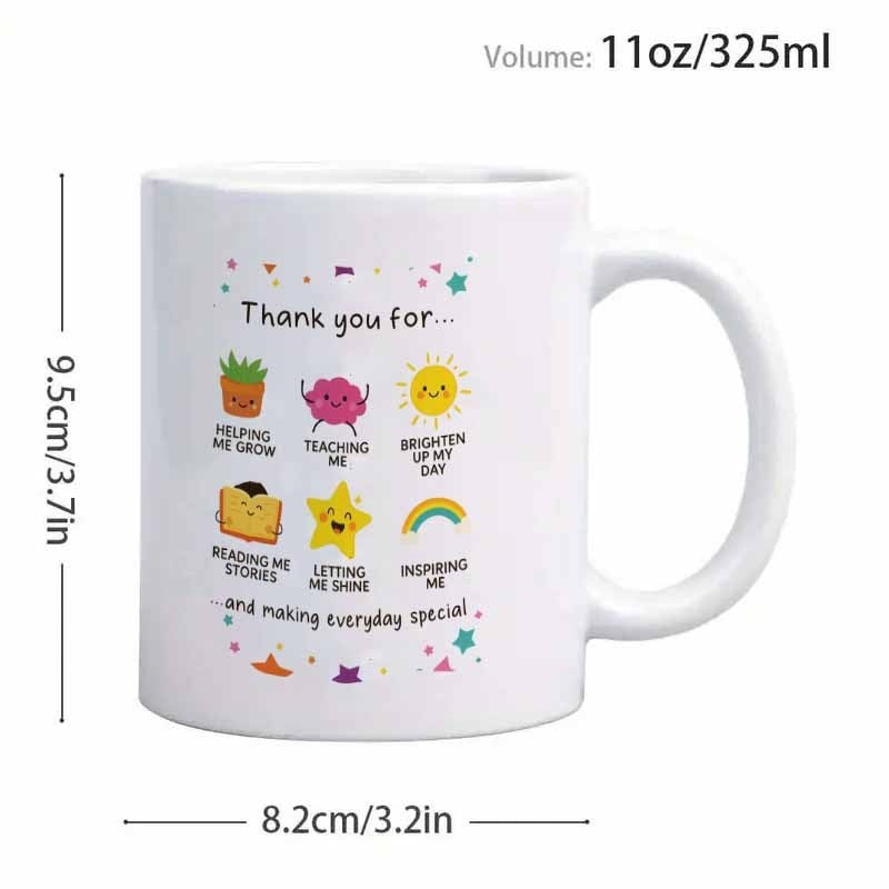 Tailorly White Ceramic 11 oz Mug - Thank You For Everything Featuring Colorful Sun Star Rainbow And Potted Plant Mug