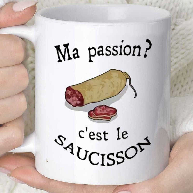 Tailorly White Ceramic 11 oz Mug - Delicious Sliced Savory Dry Cured Salami Meat Product French Style Sausage