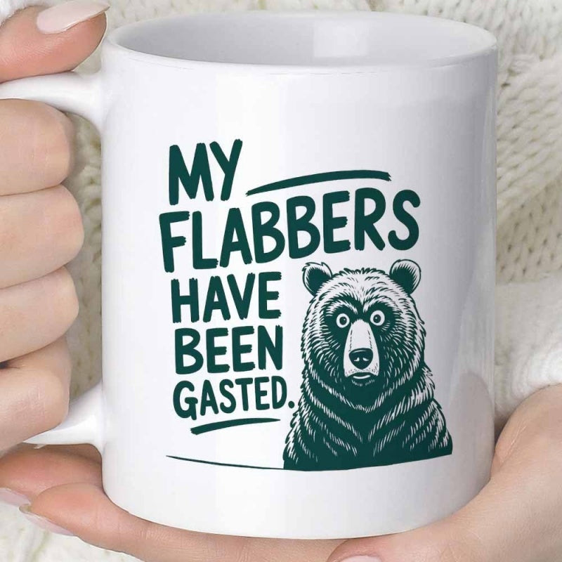 Tailorly White Ceramic 11 oz Mug - My Flabbers Have Been Gasted Surprised Forest Animal With Detailed Fur Texture Sitting Calmly Bear