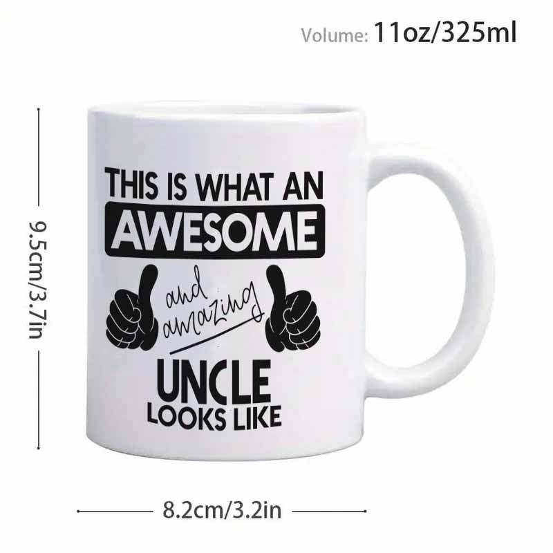 Tailorly White Ceramic 11 oz Mug - This Is What An Awesome And Amazing Uncle Looks Like Two Cartoon Thumbs Up Hands Featuring Bold Typographic Layout On Ceramic