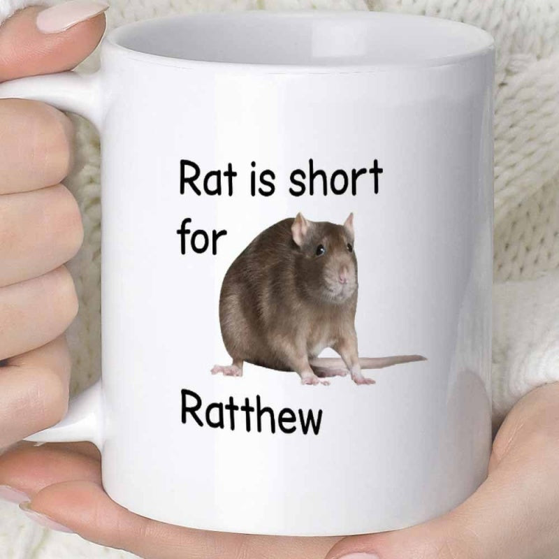 Tailorly White Ceramic 11 oz Mug - Rat Is Short For Ratthew Realistic Brown Furry Rodent Standing Calmly On A Clean Surface Rat