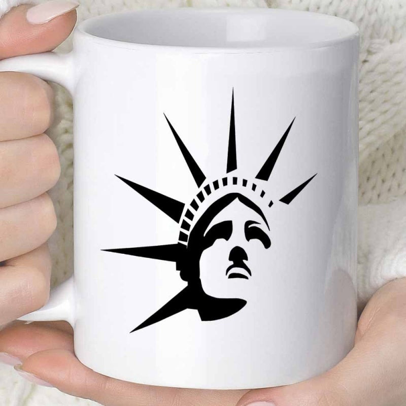 Tailorly White Ceramic 11 oz Mug - Minimalist Black Silhouette Icon Of American Statue Representing Freedom Landmark Liberty