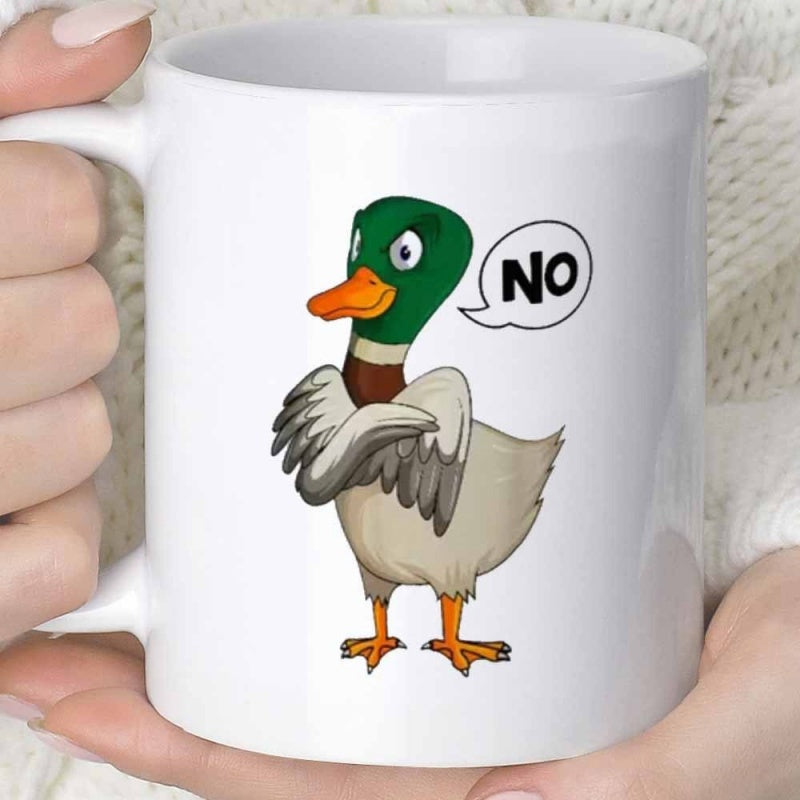Tailorly White Ceramic 11 oz Mug - No Grumpy Mallard Standing With Crossed Wings And Stubborn Expression Duck