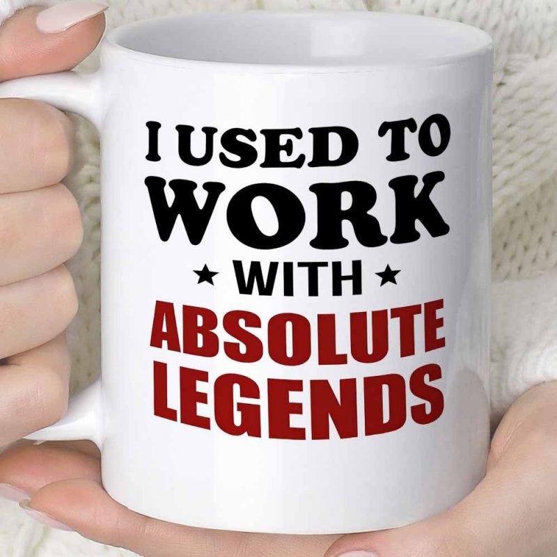Tailorly White Ceramic 11 oz Mug - I Used To Work With Absolute Legends Minimalist White Ceramic With Bold Black Red Text Mug