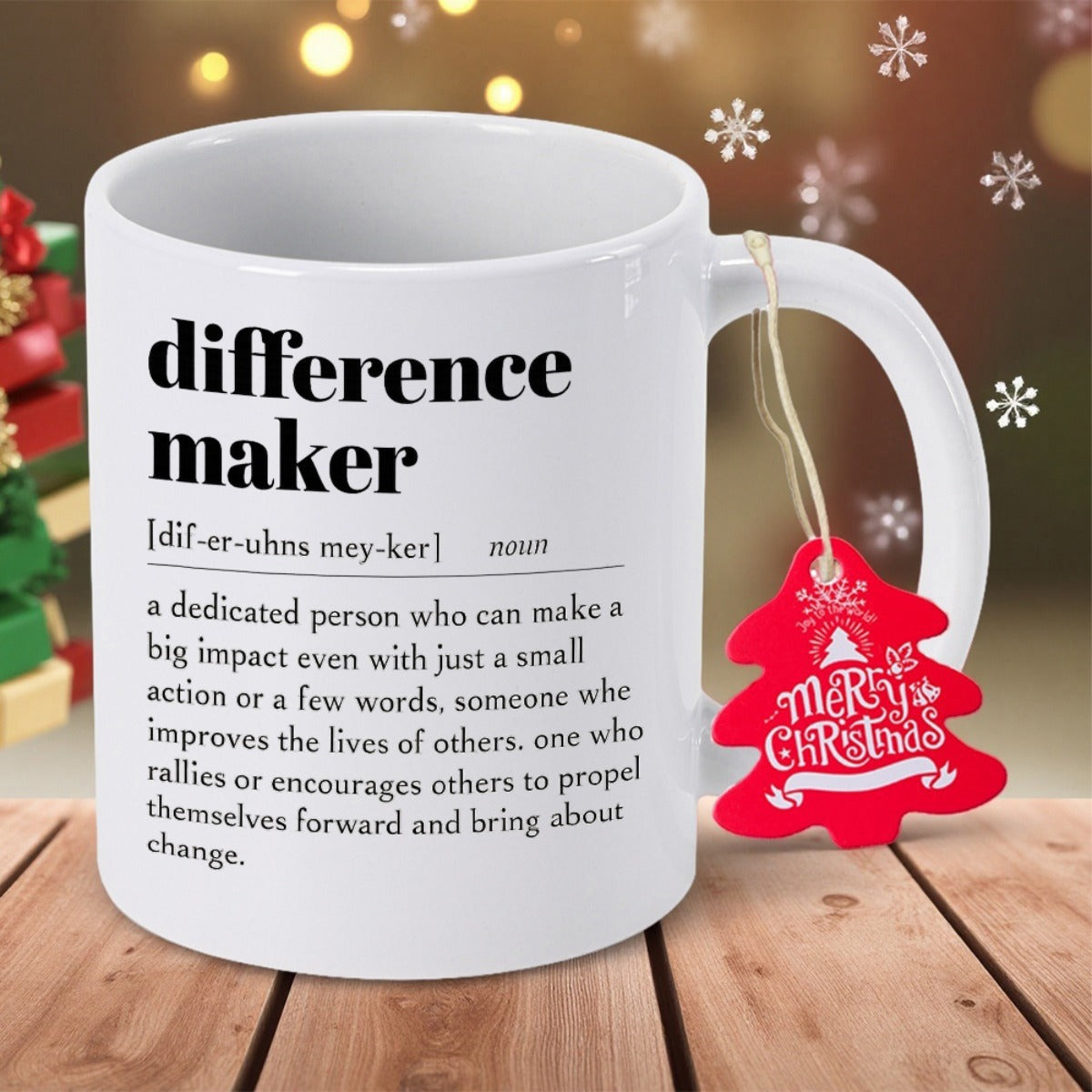 Tailorly White Ceramic 11 oz Mug - Difference Maker Minimalist Black Typography Printed On Pure