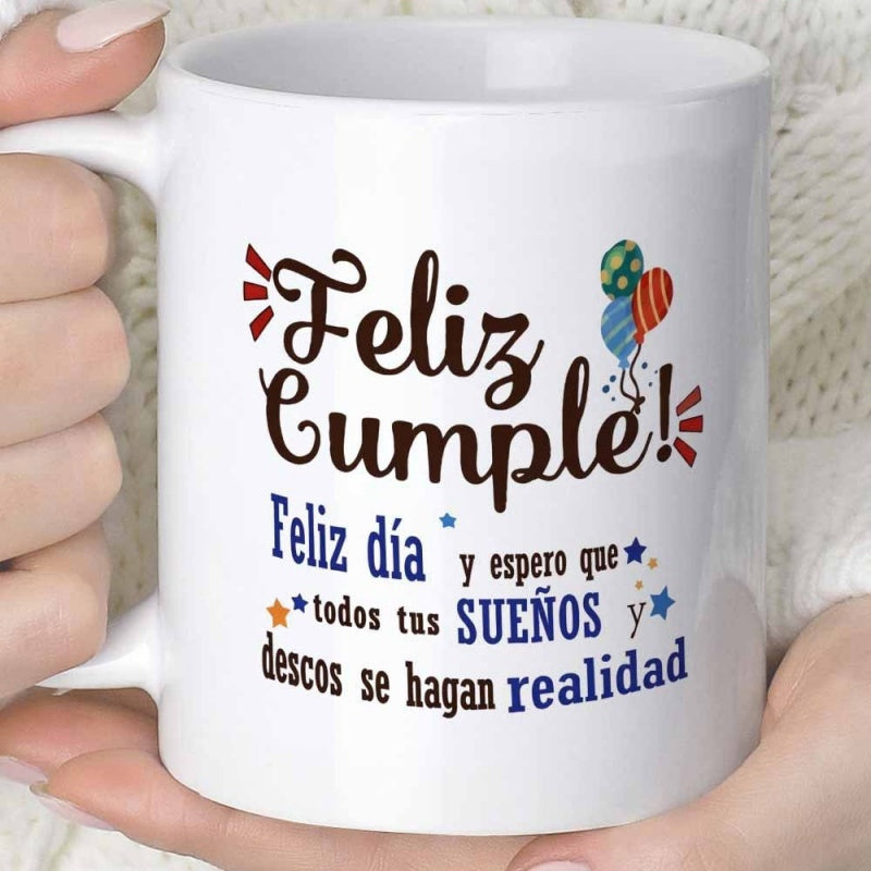Tailorly White Ceramic 11 oz Mug - Festive Birthday Design Featuring Colorful Floating Balloons And Shining Stars Mug