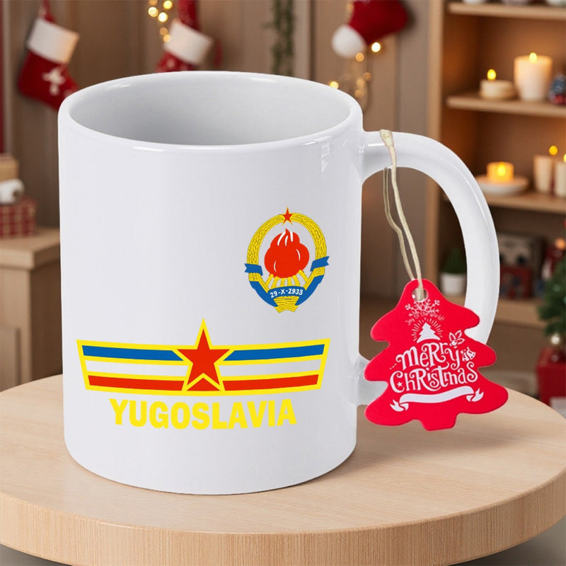 Tailorly White Ceramic 11 oz Mug - Yugoslavia Historic Red Star Emblem And Decorative National Symbols On