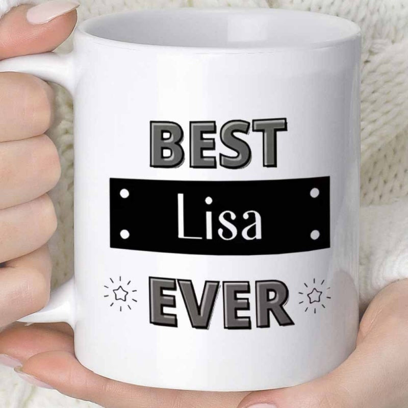 Tailorly White Ceramic 11 oz Mug - Best Lisa Ever Simple Modern Typography Print With Geometric Shapes And Dotted Accents Mug
