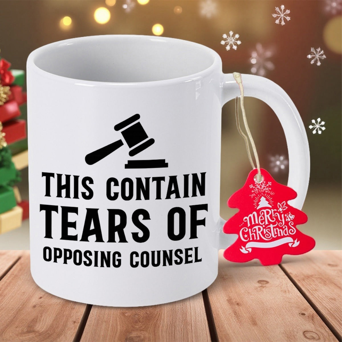 Tailorly White Ceramic 11 oz Mug - This Contain Tears Of Opposing Counsel Merry Christmas Simple Black Legal Gavel Icon Printed On Pure