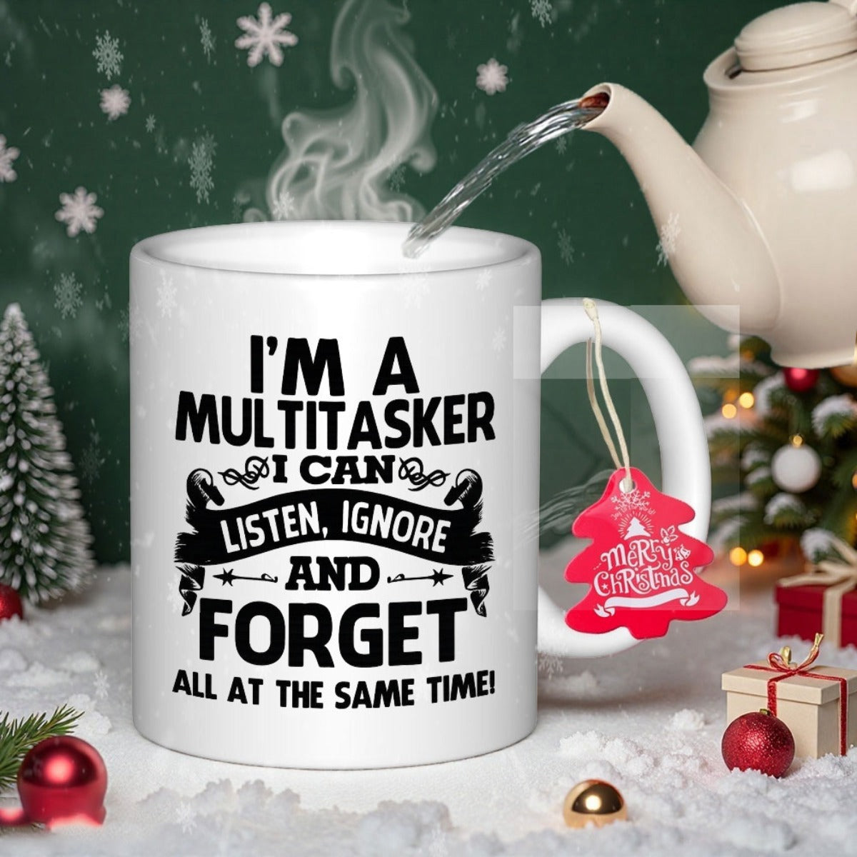 Tailorly White Ceramic 11 oz Mug - Im A Multitasker I Can Listen Ignore And Forget All At The Same Time Clean White Background Featuring Bold Black Humorous