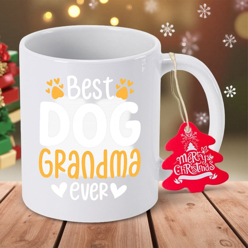 Tailorly White Ceramic 11 oz Mug - Best Dog Grandma Ever Artistic Playful Typography Featuring Charming Paw Prints And Hearts Sign