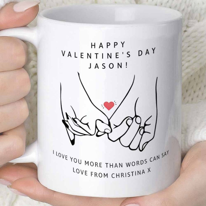 Tailorly White Ceramic 11 oz Mug - Happy Valentines Day Jason I Love You More Than Words Can Say Love From Christina X Minimalist Line Art Featuring Pinky Promise
