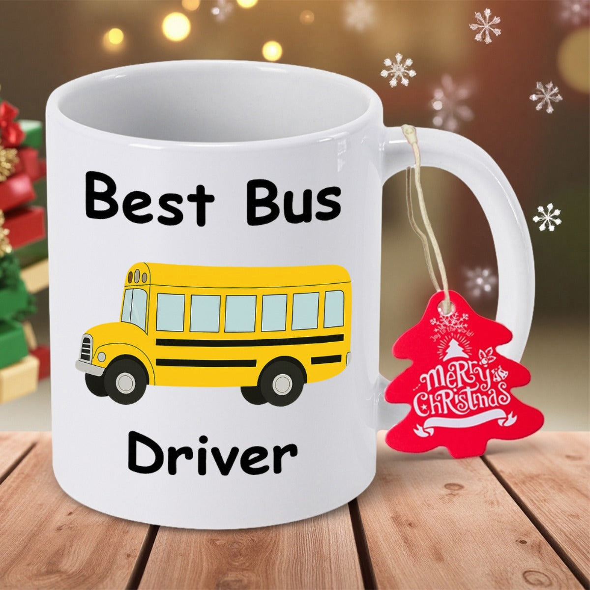 Tailorly White Ceramic 11 oz Mug - Best Bus Driver Simple Cheerful Yellow School Bus Illustration Printed On White Ceramic Bus