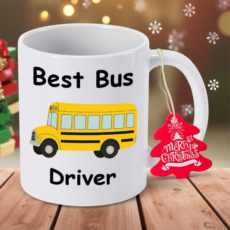 Tailorly White Ceramic 11 oz Mug - Best Bus Driver Simple Cheerful Yellow School Bus Illustration Printed On White Ceramic Bus