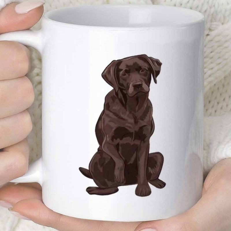 Tailorly White Ceramic 11 oz Mug - Majestic Sitting Chocolate Labrador With Faithful Gaze And Loyal Posture Dog