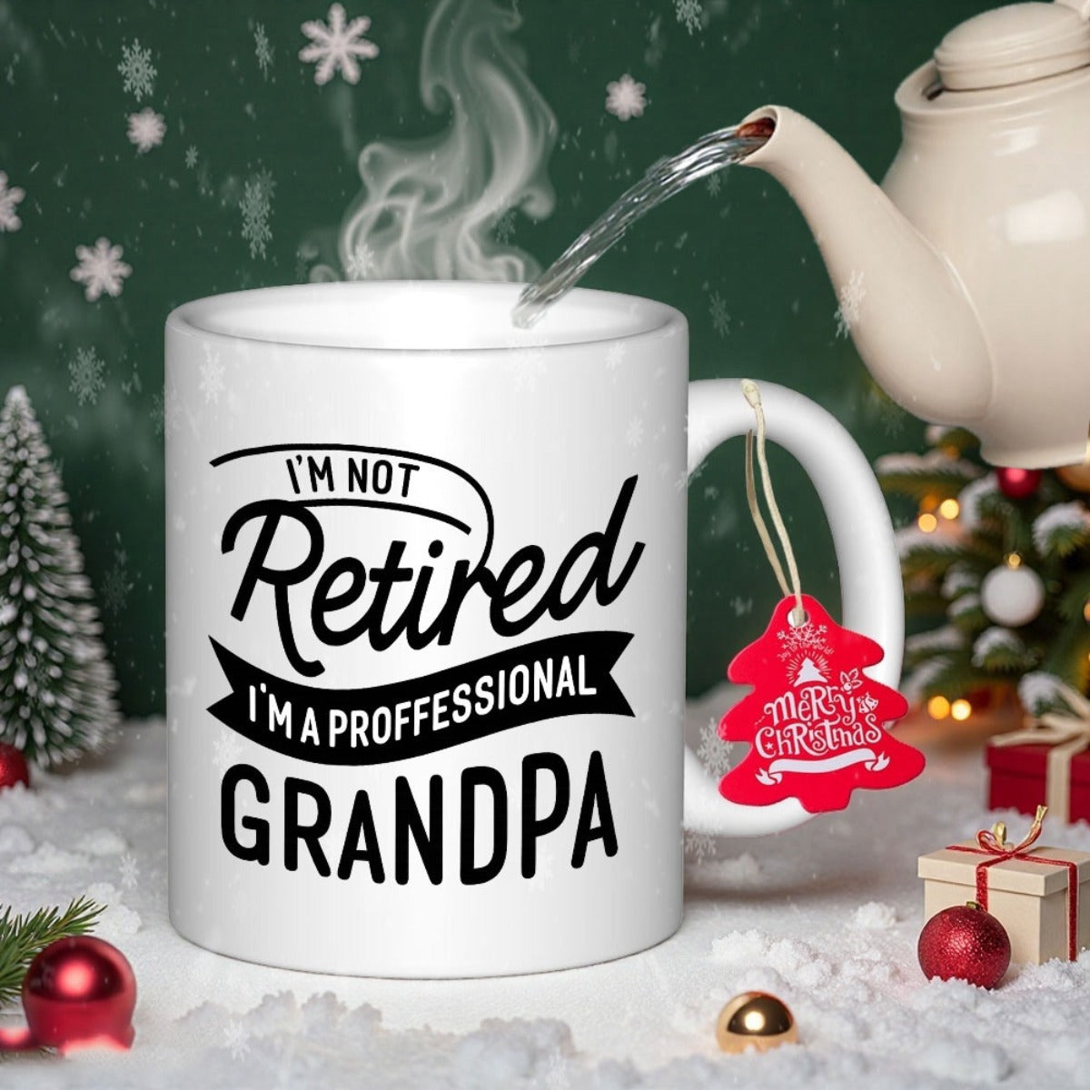 Tailorly White Ceramic 11 oz Mug - Im Not Retired Im A Professional Grandpa Minimalist White Ceramic With Bold Black Typography And Decorative Ribbon Banner Mug