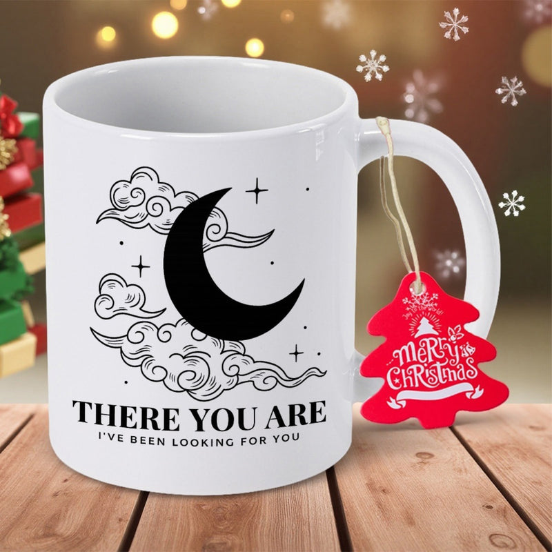 Tailorly White Ceramic 11 oz Mug - There You Are I've Been Looking For You Mystical Black Silhouette Among Swirling Decorative Lines And Stars Moon