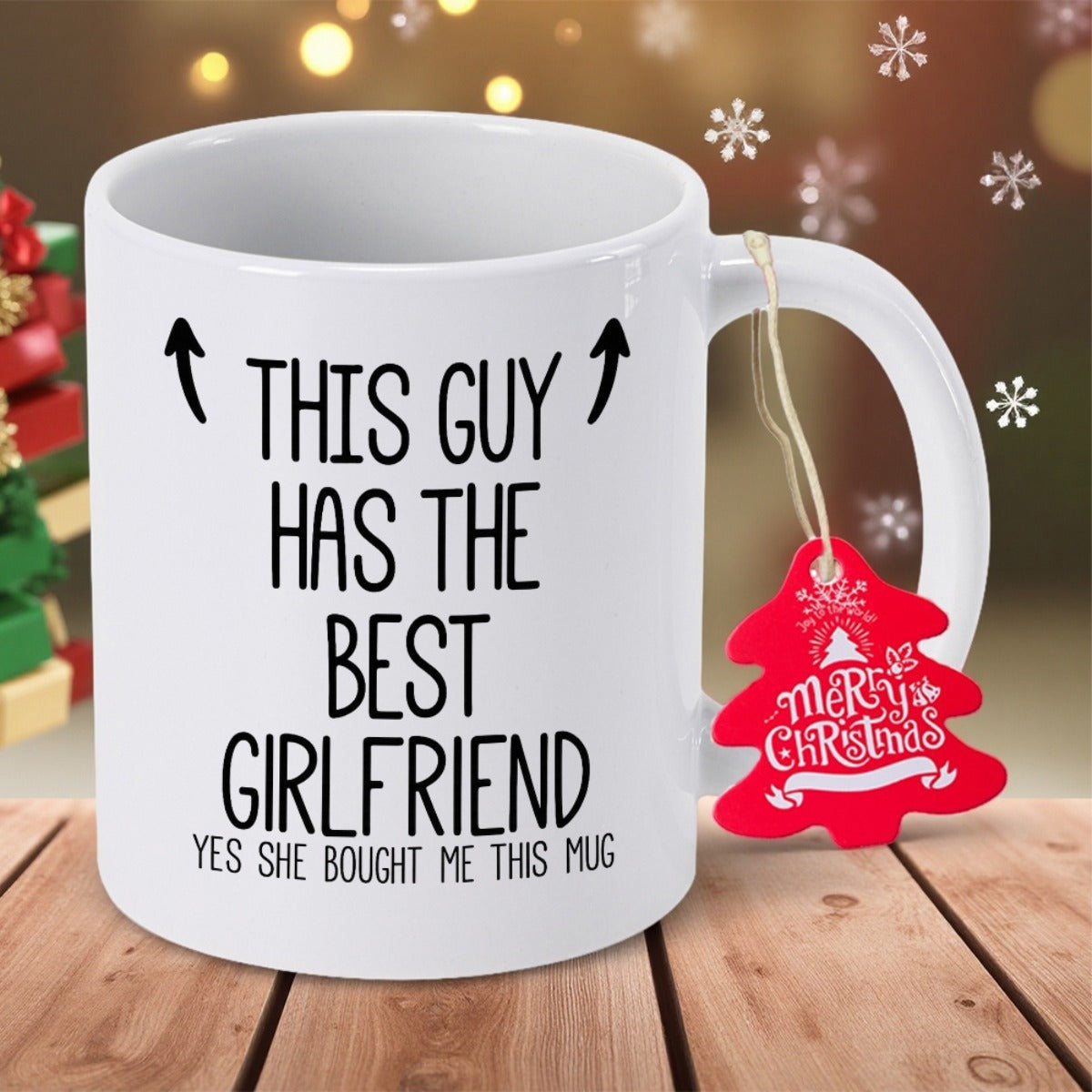 Tailorly White Ceramic 11 oz Mug - This Guy Has The Best Girlfriend Yes She Bought Me This Mug Minimalist Bold Black Decorative Typography Set On Polished
