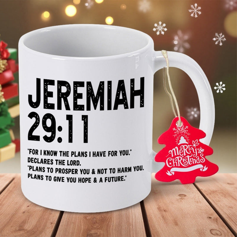 Tailorly White Ceramic 11 oz Mug - Jeremiah 29 11 Bold Textured Typeface Featuring Biblical Quote On Minimalist Ceramic Mug