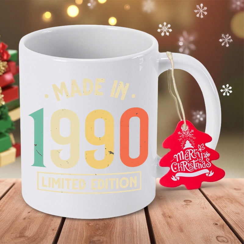 Tailorly White Ceramic 11 oz Mug - Made In 1990 Limited Edition Retro Style Distressed Large Block Numbers Birthday Gift Mug