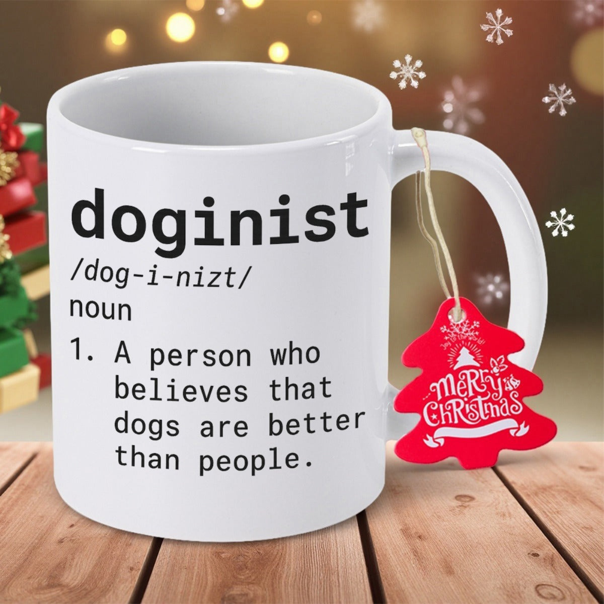 Tailorly White Ceramic 11 oz Mug - Doginist A Person Who Believes That Dogs Are Better Than People Classic Minimalist Dictionary Style Definition Layout With