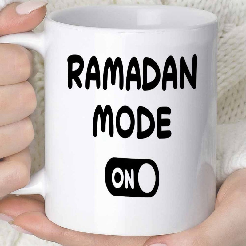 Tailorly White Ceramic 11 oz Mug - Ramadan Mode On Minimalist Bold Black Text Featuring A Stylish Toggle Switch Sign