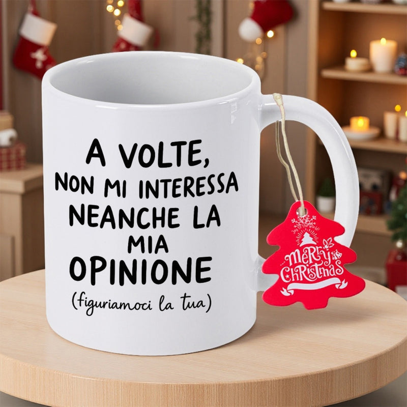 Tailorly White Ceramic 11 oz Mug - Merry Christmas Minimalist White Ceramic Vessel Featuring Festive Small Red Tree Tag Mug