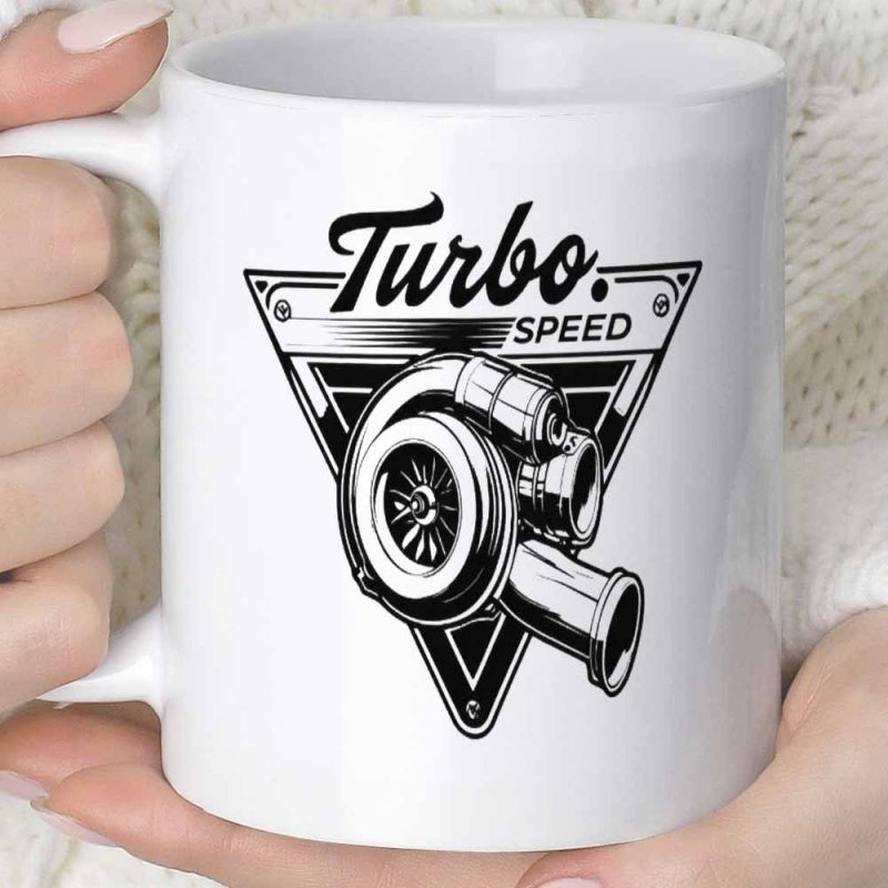Tailorly White Ceramic 11 oz Mug - Turbo Speed Industrial Geometric Triangle Framing A Powerful Automotive Car Part Turbocharger