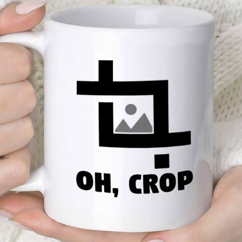 Tailorly White Ceramic 11 oz Mug - Oh Crop Minimalist Digital Editing Tool Featuring Simple Geometric Landscape Icon