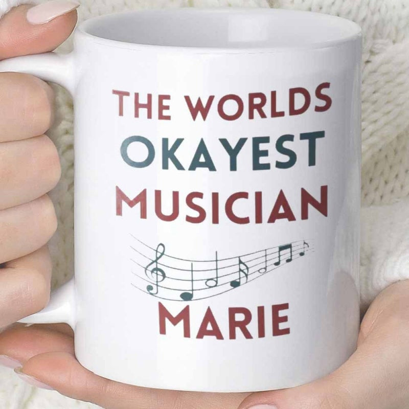 Tailorly White Ceramic 11 oz Mug - The Worlds Okayest Musician Marie Elegant Musical Notes Floating Gracefully Across A Classic Harmonious Stave Musician