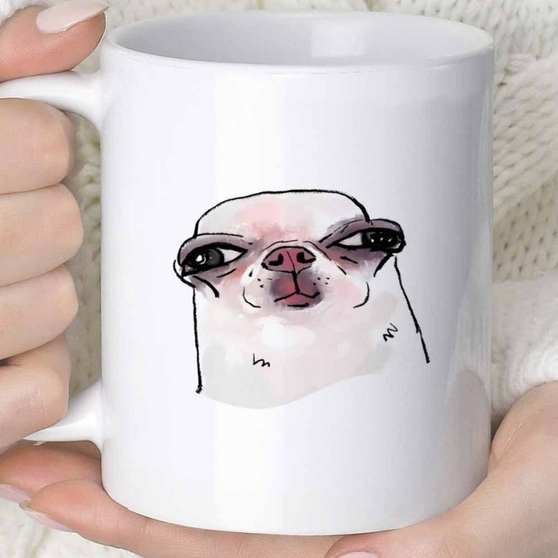 Tailorly White Ceramic 11 oz Mug - Skeptical Little Dog Expression Hand Drawn In A Funny Art Style Chihuahua